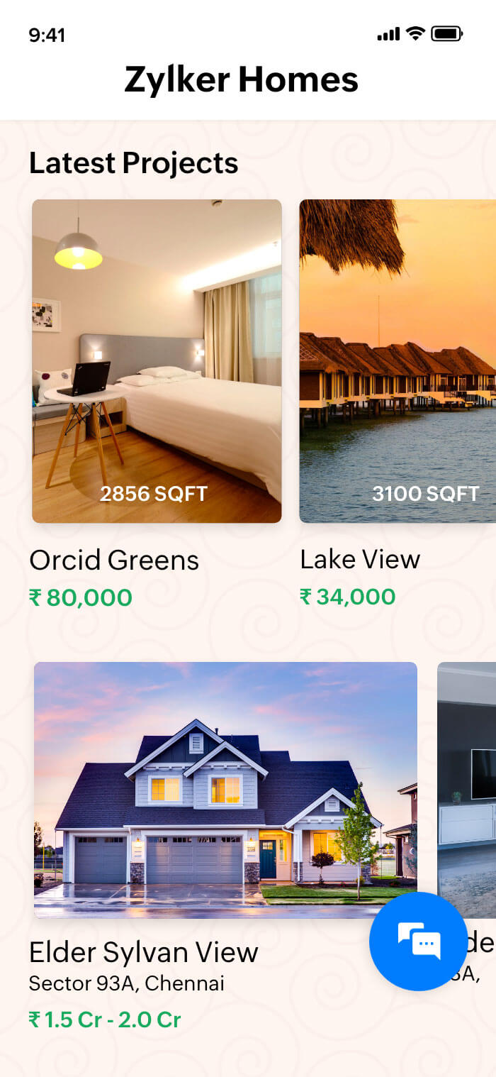 Real estate app with chat widget