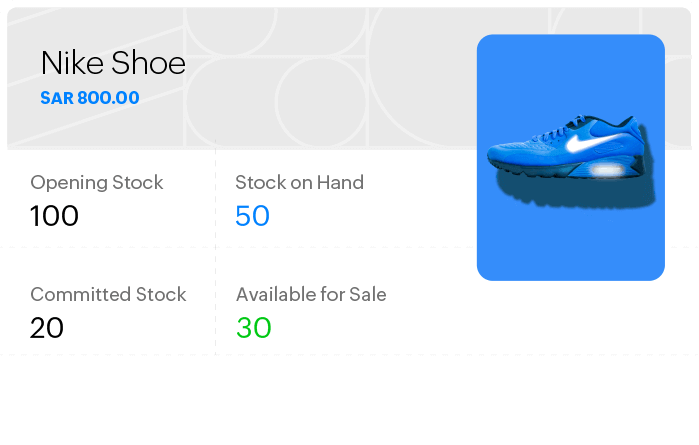 Inventory management dashboard displays stock details of a particular product